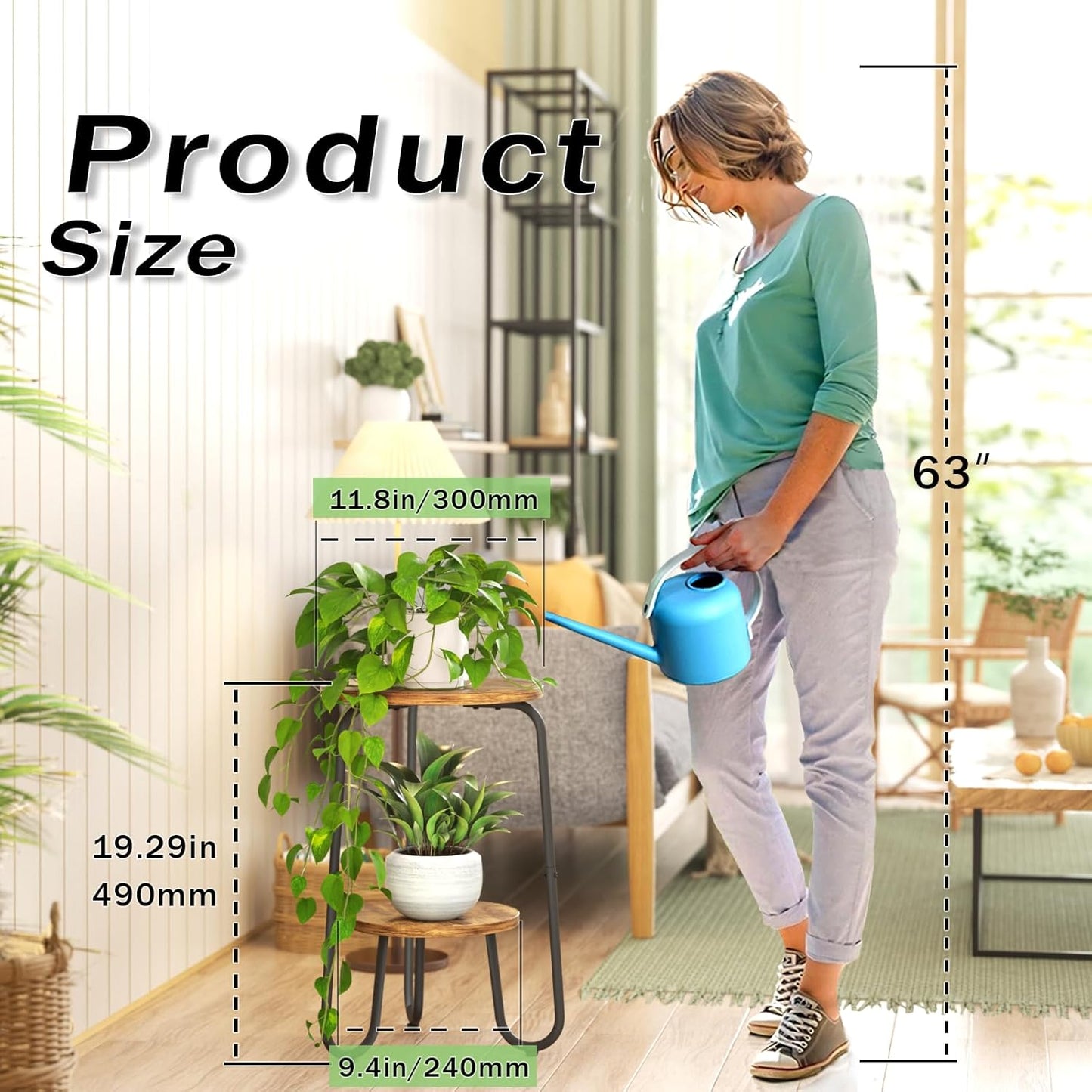2 19.6" REFGY Tier Wood Plant Stand Indoor, Small Round Flower Pot Stand, Tall Single Plant Holder for Living Room