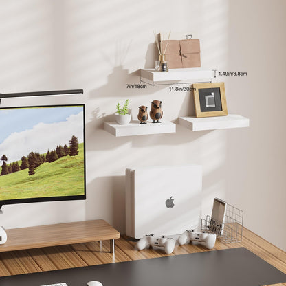 12x7x1.5 Set 3) Floating Shelves for Wall, Bathroom Shelves Over Toilet, Wall Shelves & Book Shelf for Room, Hanging