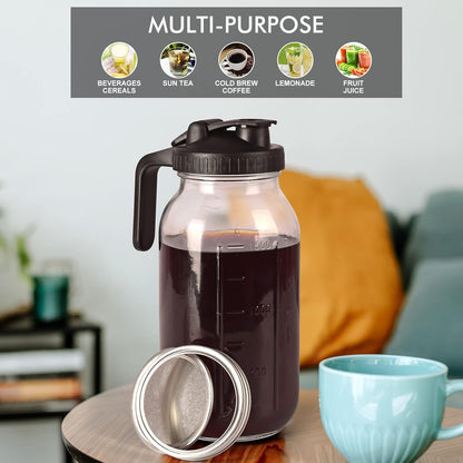 Cold Brew Mason Jar Iced Coffee Maker, 64 oz Durable Glass, Stainless Steel Filter for Iced Brew Coffee