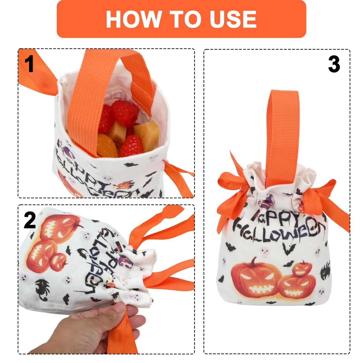 XHKDSYMC 20 Pack Halloween Treat Bags,Halloween Goodie Bag Candy Bagss for Halloween Party Decoration Supplies (Orange)