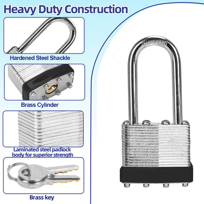 Padlocks with Same Key, LQYN 100 Pcs Laminated Keyed Padlock (1-9/16", 40mm), Keyed Alike Locks, Long Shackle, for Storage Locker, Hasp Latch, Toolbox, Sheds