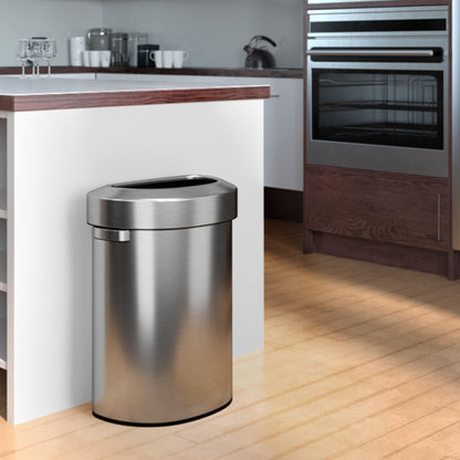 iTouchless 18 Gallon Stainless Steel Semi-Round Open Top Trash Can and Recycle Bin, 68 Liter, Slim and Space-Saving Design for Home, Office, Kitchen, Restaurant, Restroom, Large Capacity