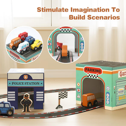 Youuys 3-in-1 Sorting and Stacking Toys for Toddlers 1-3 with Building Blocks, Wooden Community Helpers, Montessori Nesting Boxes for Preschool Learning Stocking Stuffers for Boys Girls