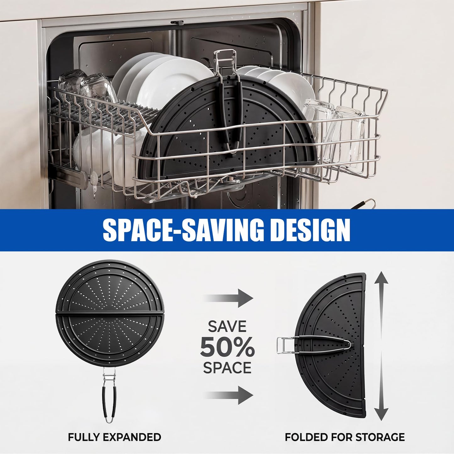 Snowyee Foldable Splatter Screen for Frying Pan, Silicone Grease Splatter Guard Include 3 Different Size 13/11.42/9.84 inch or 33/29 / 25 cm for Kitchen Cooking Pan Cover (1 Piece/Black)