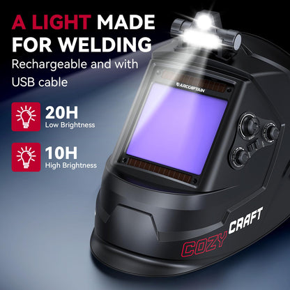 ARCCAPTAIN 55Amp Plasma Cutter, Blowback Non-HF Pilot Arc Plasma Cutting Machine + Large View 3.94" x 3.66" True Color Auto Darkening Welding Helmet with Light