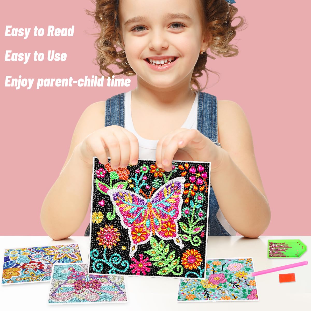 ZUYUSUT 4 Pack Cute Butterfly Flower Diamond Art Painting Kits for Kids Girls Ages 3-12 Art Crafts 5D Mosaic Gems Paint Sets by Number Kits for Kids Girls for Home Office Wall Decor