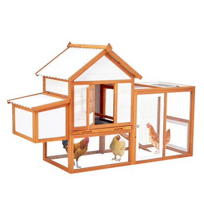 Wooden Chicken Coop & Rabbit Hutch – Portable Hen House for 4-6 Chickens with 5 Access Doors, Nesting Box, Removable Tray, & PVC Roof, Backyard Chicken House for Rabbits, Ducks, Cats, Guinea Pigs