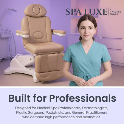 Spa Luxe - Professional Facial, Massage, and Medi Spa Exam Chair for Esthetician - All-Electric 4-Motor Procedure Table with 240° Swivel and Adjustable Headrest - 440lb Capacity, (Sand)