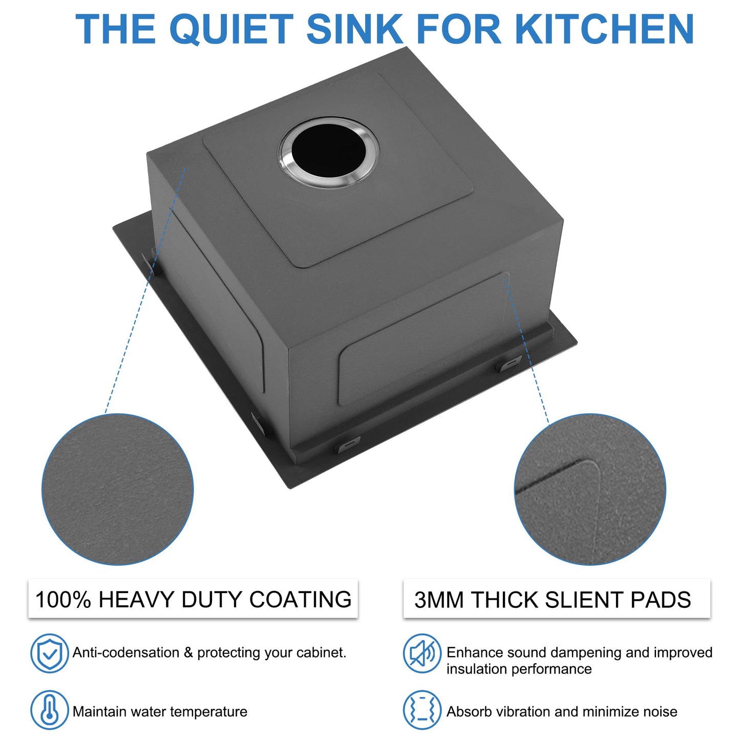 Scamall 15x17x9 Drop In Kitchen Sink Workstation, Nano Black 304 Stainless Steel Deep Single Bowl with Quick Drainage & Tarnish-Free Surface for Bar, Laundry, RV, Includes Accessories