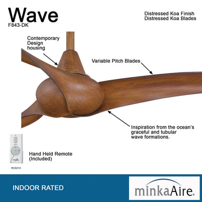 Minka-Aire F843-DK, Wave, 52" Ceiling Fan with Remote Control, Distressed Koa