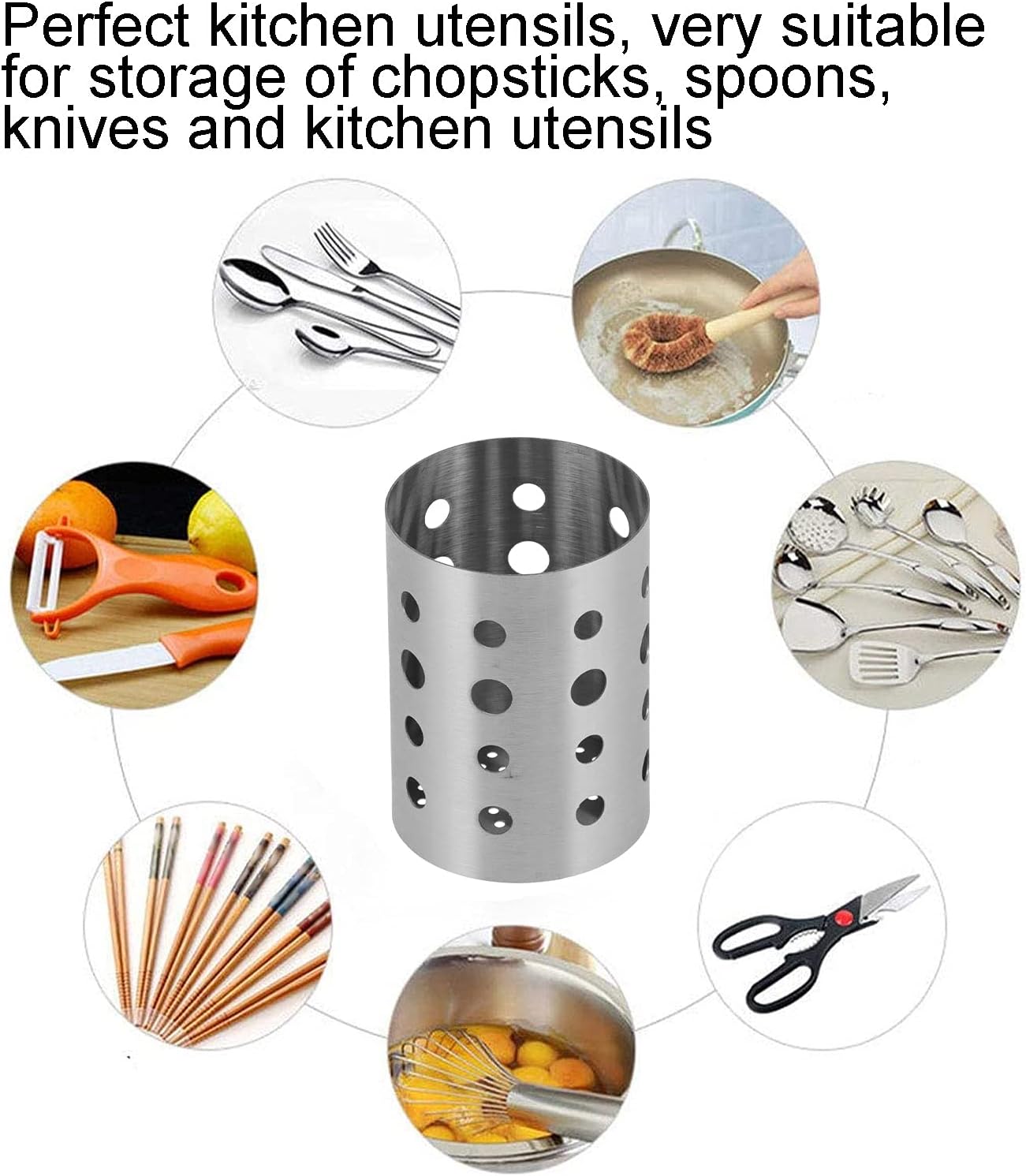 Stainless Steel Kitchen Utensil Holder, Cooking Organizer for Countertop, Silverware Caddy