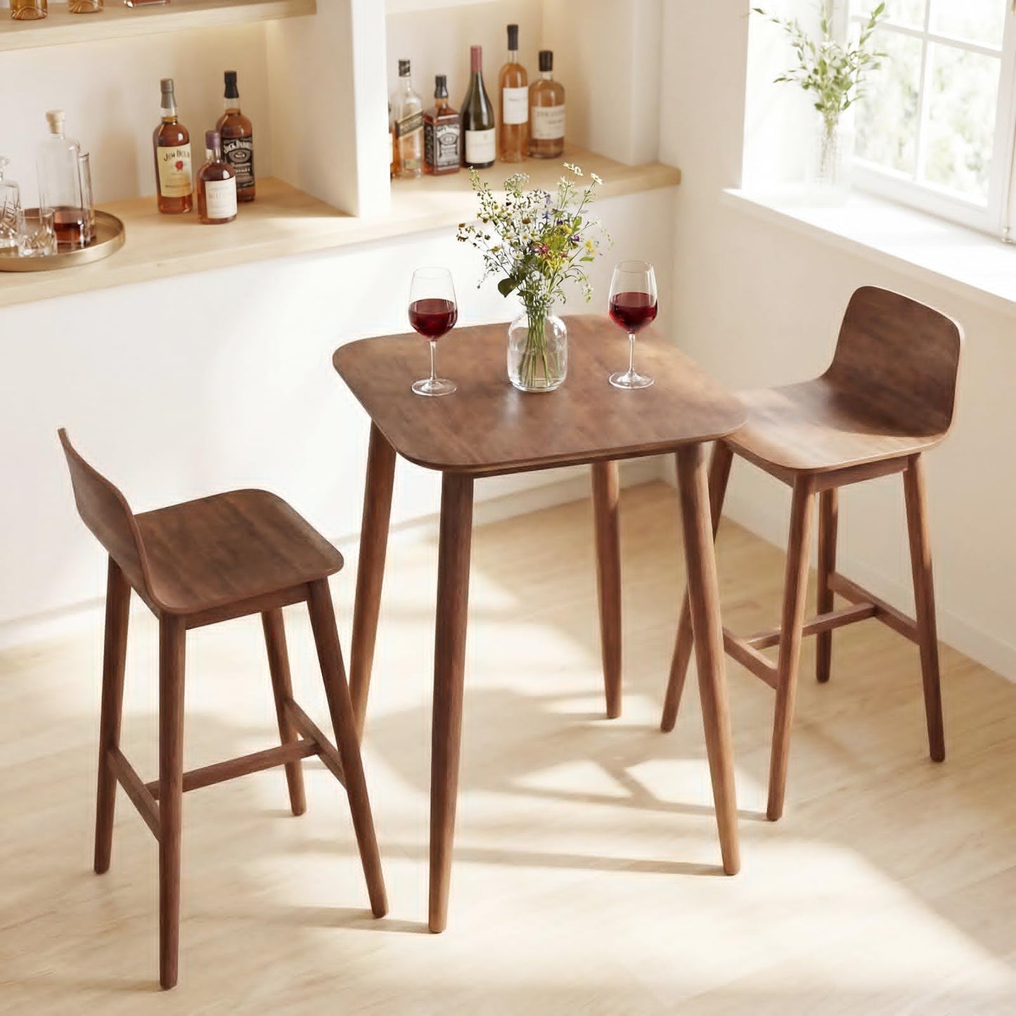 COSTWAY 36 Inch Counter Height Dining Table, Solid Rubber Wood Farmhouse Kitchen Table with Sturdy Pedestal Base, Walnut Finish