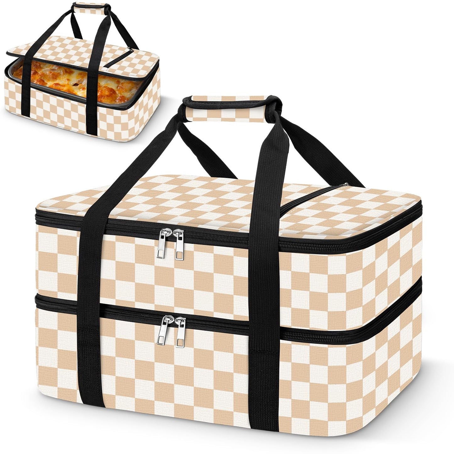 Coobiiya Insulated Casserole Carrier,Lasagna Lugger Tote Keeps Food Hot or Cold,Thermal Lunch Bag Warmer & Cooler Carrier Bag,Portable Tote Bag Fits 9" x 13" Baking Dish for Picnic and Cookout