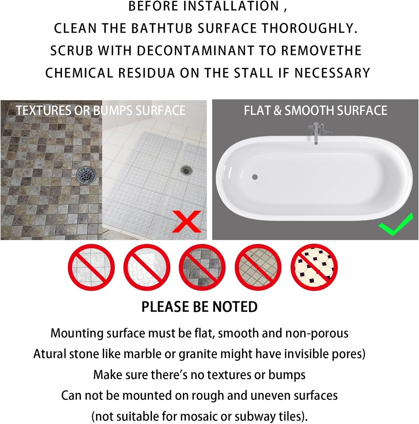 Yimobra Non Slip Bathtub Mat with Super Strong Suction Cups, 27.5"x15.5", Long Shower Mat with Drain Holes, Machine
