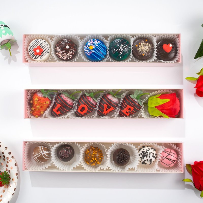 Romantic Baking 50 Pack Long Chocolate Covered Strawberry Macaron Truffle Cocoa Bomb Cookies Bakery Boxes (12x2x2 Inches)