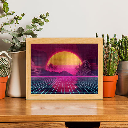 EATUKYIC Neon Vaporwave Mountain Sun Diamond Art Painting Art Kits for Adults Diamond Art Painting Diamond Art Kits 5D Diamond Painting Art Kits for Home Wall Decor 12x16inch