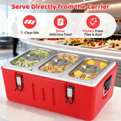 Tragaomx Insulated Food Pan Carrier Cold/Hot Food Buffet Server 27Qt Storage Box with Clear Lids Buckles Warmer Box for Catering Restaurant Buffet