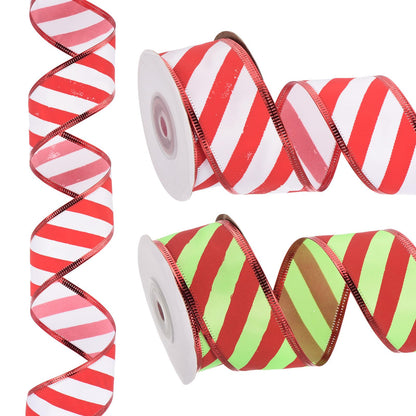 PATIKIL 20 Yards x 1.5" Striped Ribbon, Wired Gift Wrapping Ribbon Satin for Christmas Craft Birthday Wedding Festival Wreath, Red White/Red Green