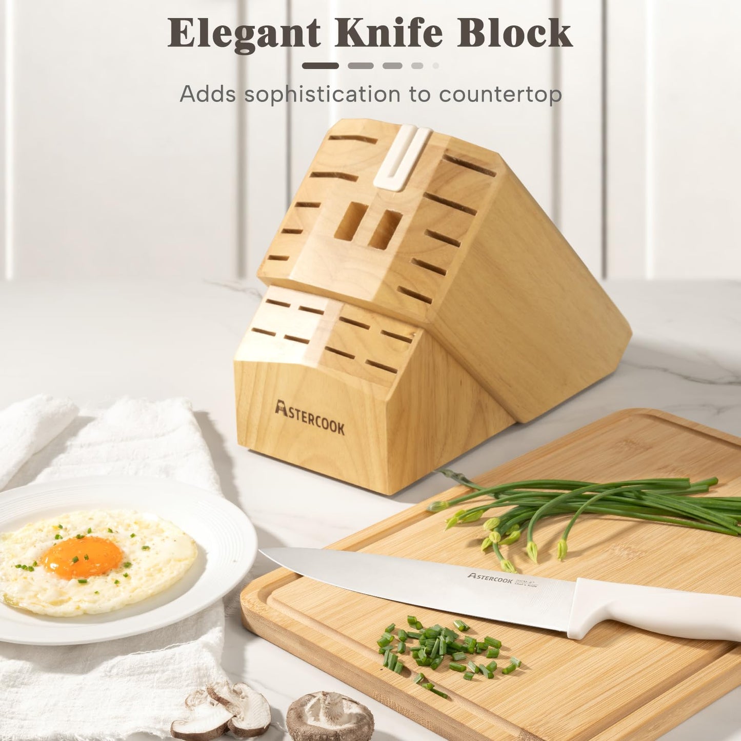 Knife Set, Astercook 22-Piece Kitchen Knife Set with Built-in Sharpener Block, High Carbon Stainless Steel Knives, Dishwasher Safe, Non-Slip Handle, Elegant Cream White Design, Perfect Holiday Gifts