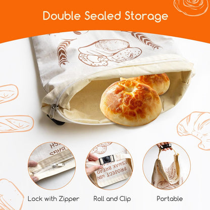 17x13 Inch Design2 Pack Beeswax Bread Bags for Sourdough & Homemade Bread - Reusable Natural Cotton Bees Wax Bags