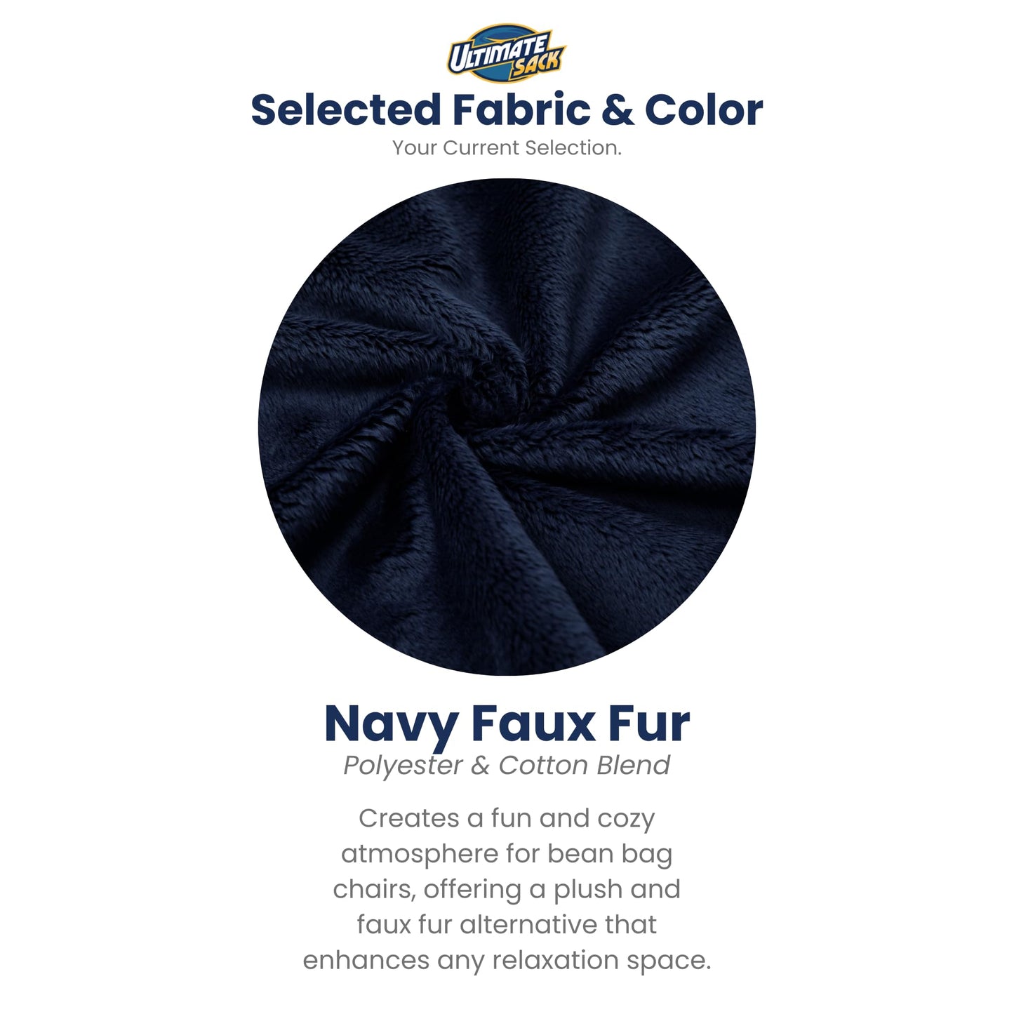 Ultimate Sack 5000 5-Foot Bean Bag Chair, Navy Fur Cover – Oversized Foam Lounger, Floor Seat, Small Sofa, or Couch Bed for Living Area, Gaming Room, or Reading Lounge