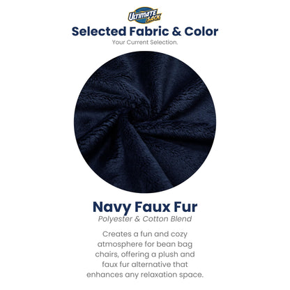 Ultimate Sack 5000 5-Foot Bean Bag Chair, Navy Fur Cover – Oversized Foam Lounger, Floor Seat, Small Sofa, or Couch Bed for Living Area, Gaming Room, or Reading Lounge