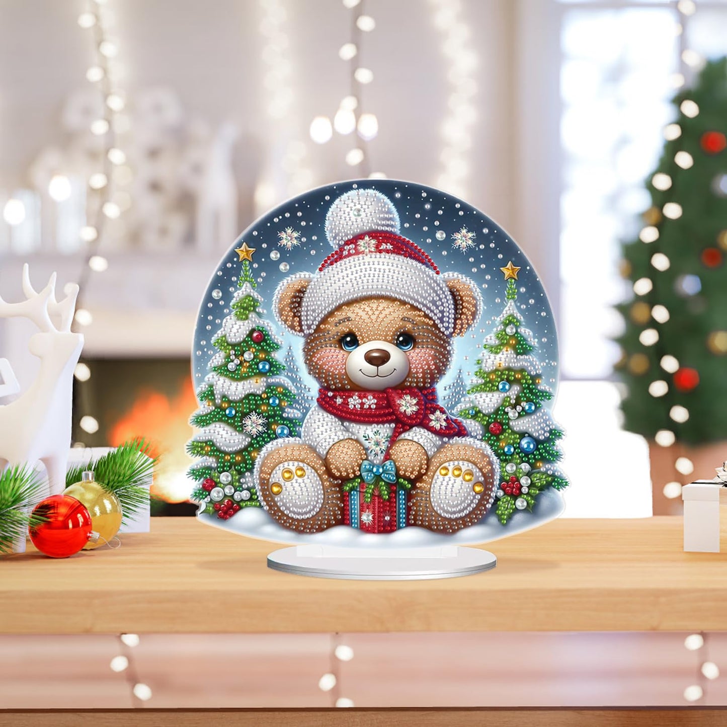 Christmas Diamond Painting Kits Tabletop decoration, DIY bear, 5D Diamond Art Home Ornament By Number Mosaic Arts Crafts For Home Office acrylic Tabletop Decor for Xmas Home Decor, New Year Gift