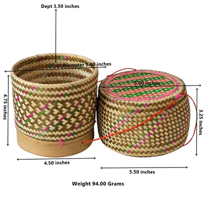 Heavens Tvcz Colorful Bamboo Sticky Rice Basket with Lid & String | 5” Handwoven Thai Lao Rice Container |
