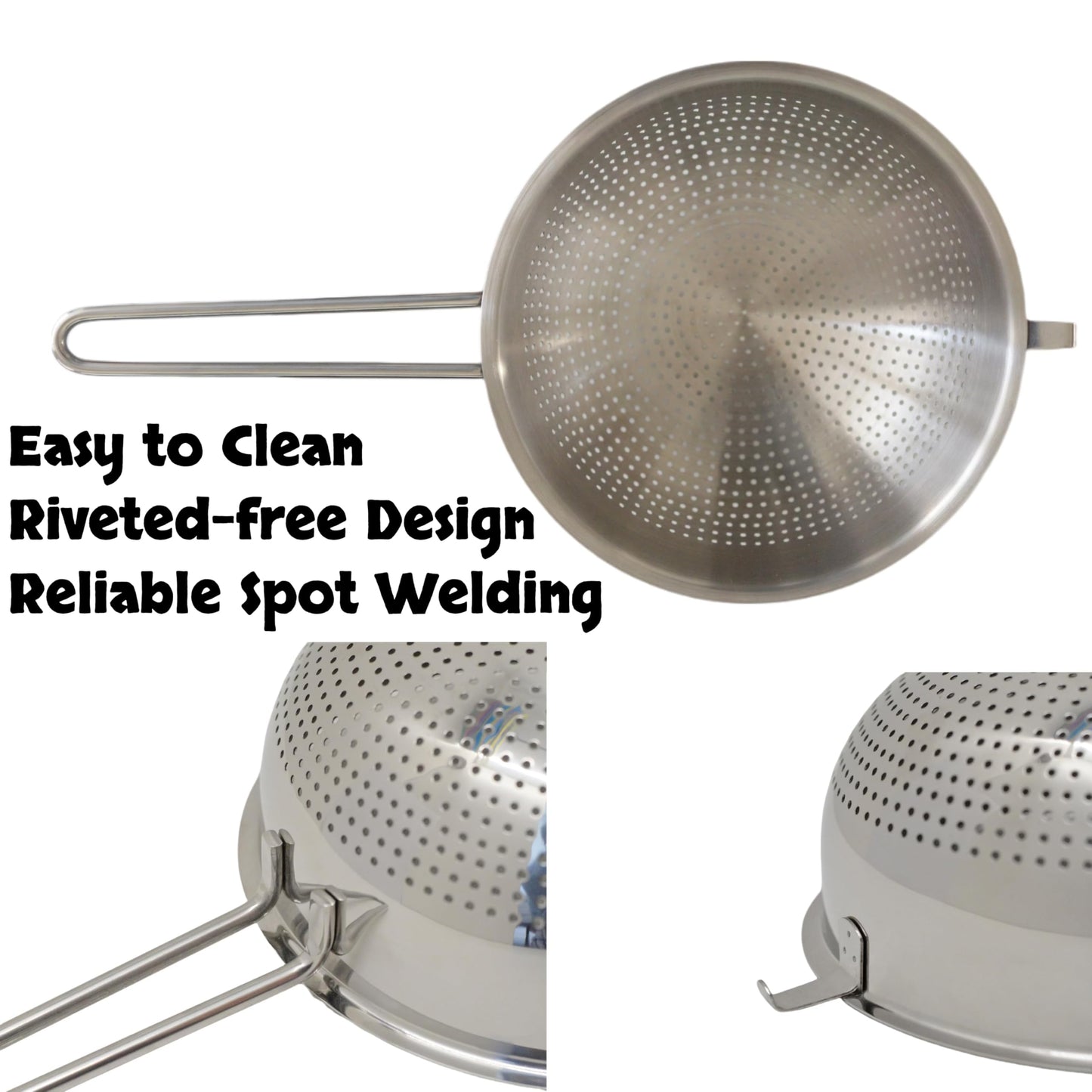 HiSteng 7-Inch Stainless Steel Strainer Colander with Handle, 1.5 Qt, Small, Ideal for Draining, Straining or Rinsing, Rivet-free Design, Easy to Clean