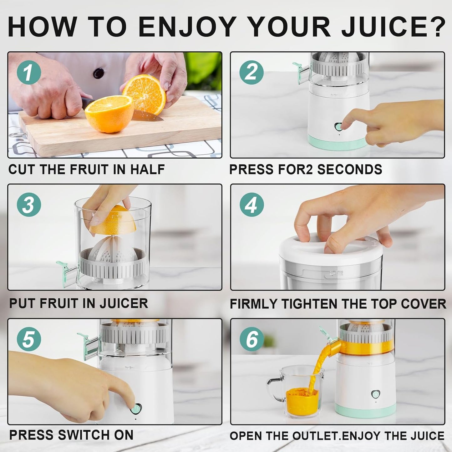 Electric Juicer Rechargeable, Portable Citrus Juicer Machine with USB and Cleaning Brush for Orange, Lemon, Citrus,