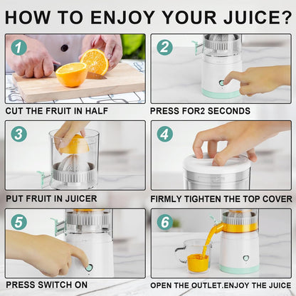 Electric Juicer Rechargeable, Portable Citrus Juicer Machine with USB and Cleaning Brush for Orange, Lemon, Citrus,