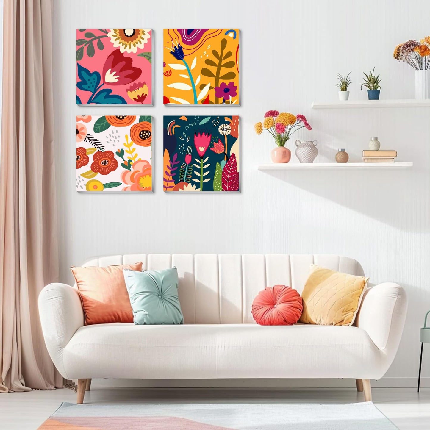 eimivrc 4 Pack Paint by Numbers Kit for Adults Framed,Flowers Paint by Numbers for Adults Beginner,DIY Acrylic Oil Painting for Home Wall Decor(8x8inch)