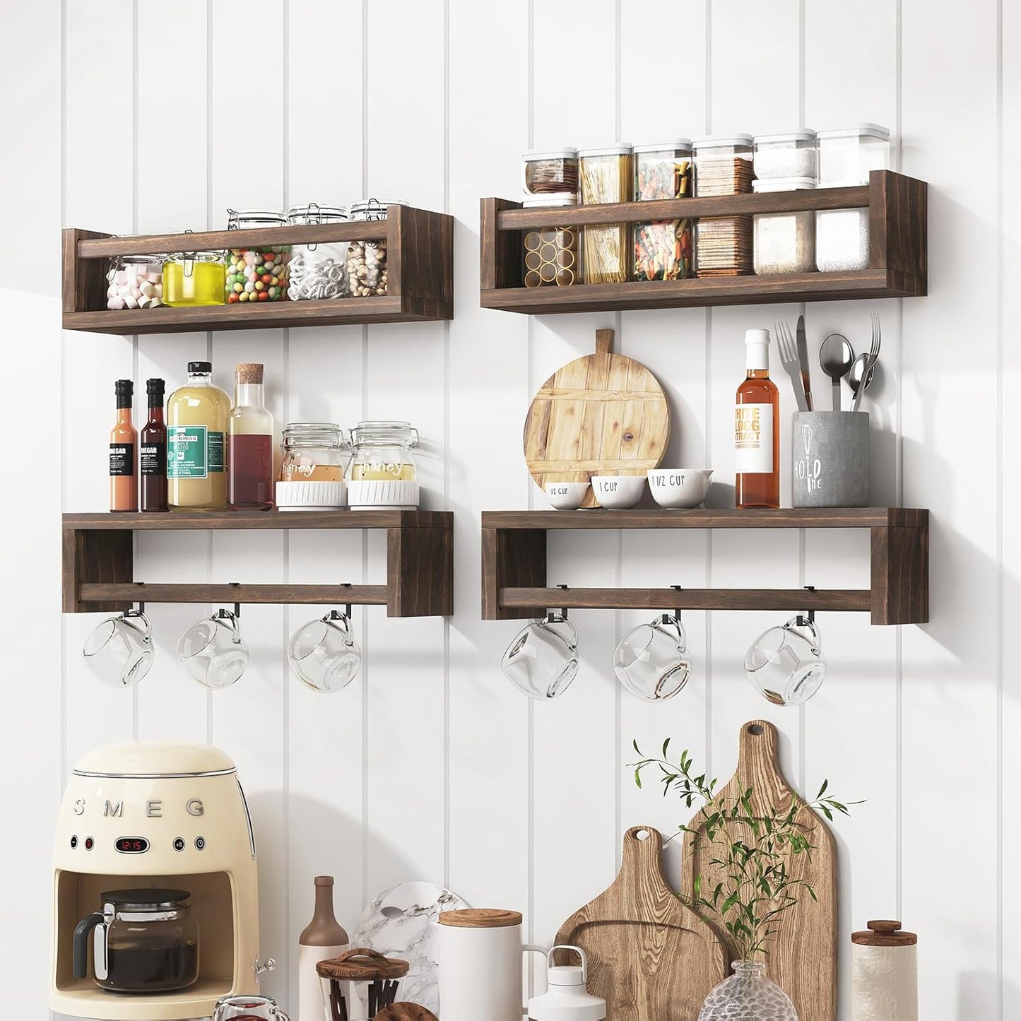 16.5 Inch Set 4, Fixwal Nursery Book Shelves, Nursery Shelves for Kids Rooms, Floating Shelves for Wall of Solid Wood
