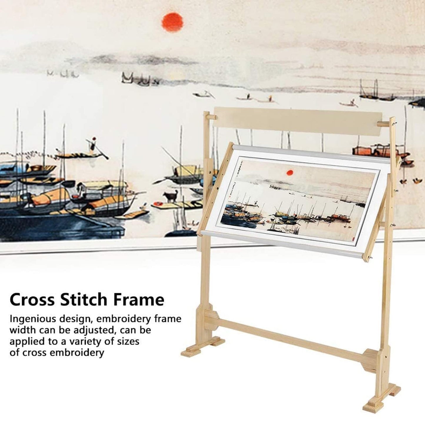 Adjustable Embroidery Stand, 360° Rotating Wooden Cross Stitch Floor Stand, PVC Tube Scroll Frame Holder