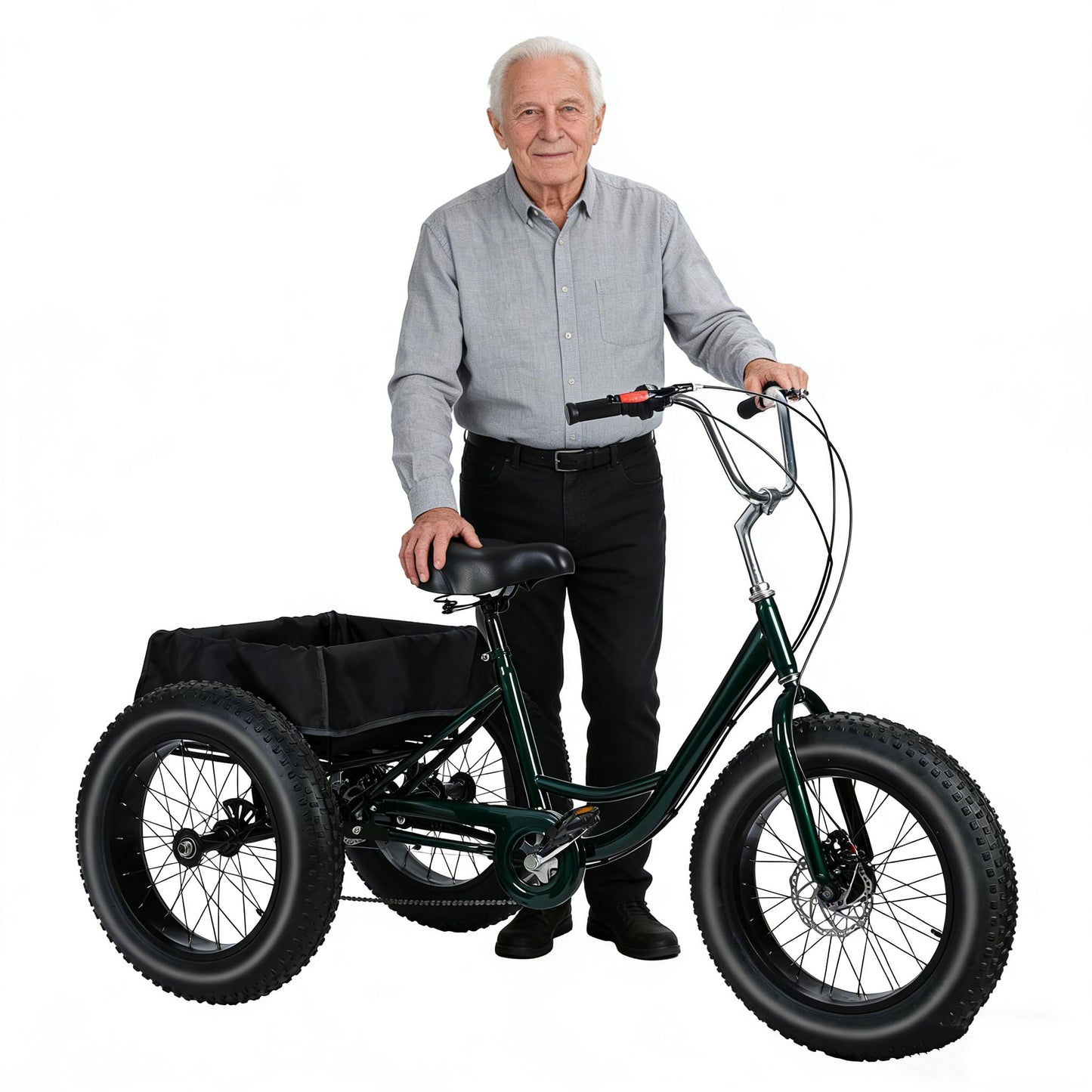 Masiunoz 20 Inch Snow Fat Tire Trike - 7 Speed Adult 3 Wheel Bicycle, Big Wheel Tricycle with Rear Cargo Basket, 450lb Capacity, Dual Disc Brakes, Comfort Seat for Seniors