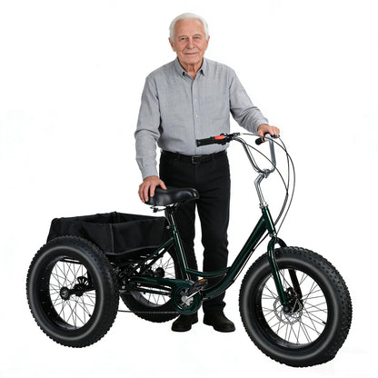 Masiunoz 20 Inch Snow Fat Tire Trike - 7 Speed Adult 3 Wheel Bicycle, Big Wheel Tricycle with Rear Cargo Basket, 450lb Capacity, Dual Disc Brakes, Comfort Seat for Seniors