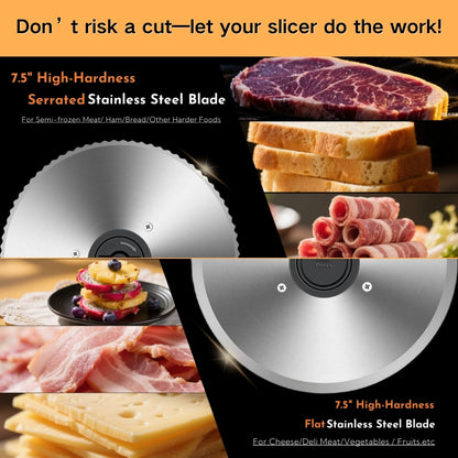 Meat Slicers, Electric Meat Slicer Machine for Home with 2 Removable 7.5'' Blades ETL Certified, Adjustable Thickness Deli Slicer-Food Cutter Machine for Bread Cheese