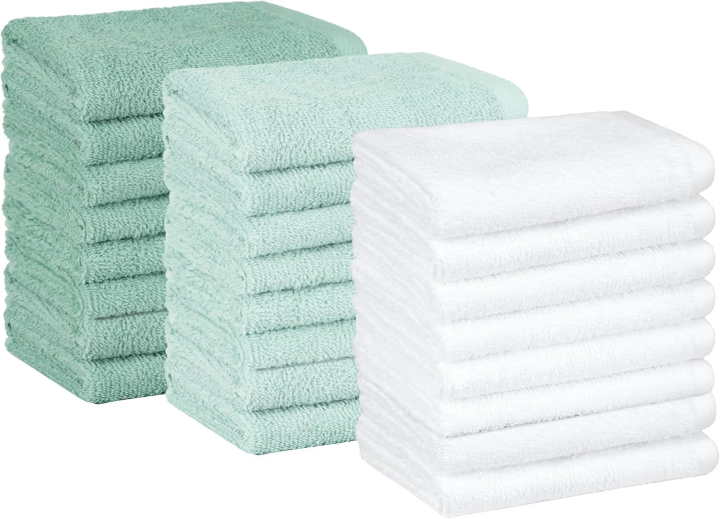 12 12 24-Pack Amazon Basics Cotton Washcloths for Bathroom, Fast Drying, Extra Absorbent, x in, Seafoam Green, Ice