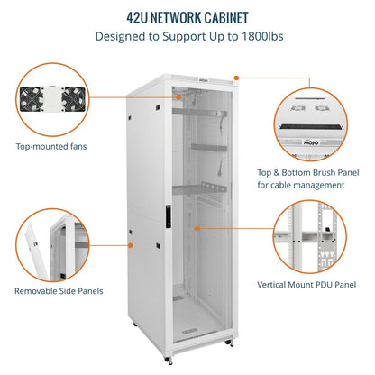 Tecmojo 42U Server Rack Network Cabinet 31.5" D x 23.6" W, Locking Data Cabinet Enclosure for 19" Server, Networking, AV & IT Equipment, Mesh Door, White