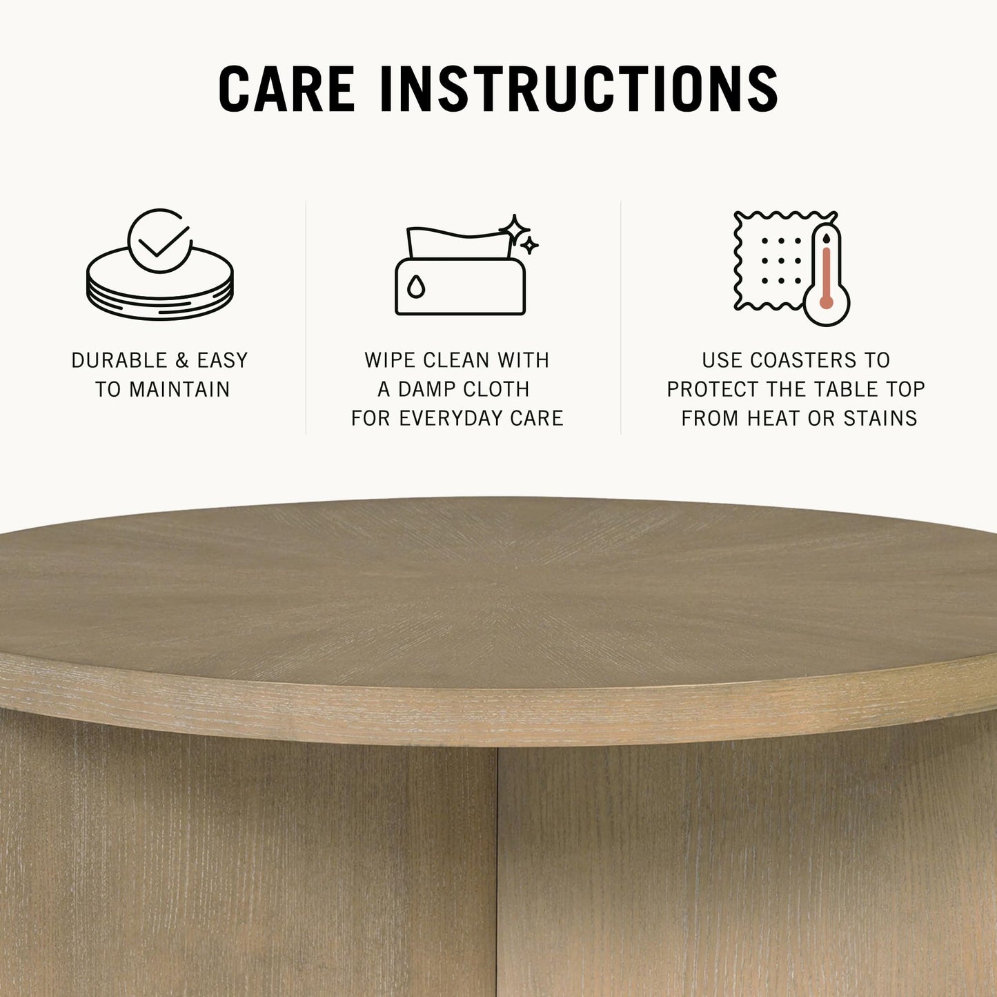 Martha Stewart Sadie Round Coffee Table – Starburst Veneer Top, Reclaimed Greige Wood Finish, Modern Accent for Living Room, Lounge, or Sitting Area, 36" Dia x 16.5" H
