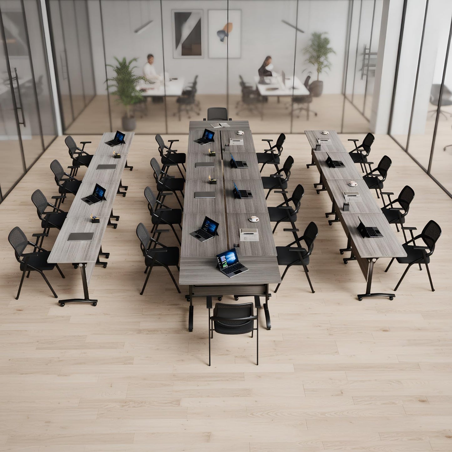 rzoizwko 4 Pack Folding Conference Table with Wheels,Heavy-Duty Flip-Top Foldable Conference Training Table System,Rolling Conference Room Tables for Office, Classroom Meeting Rooms,55.1IN
