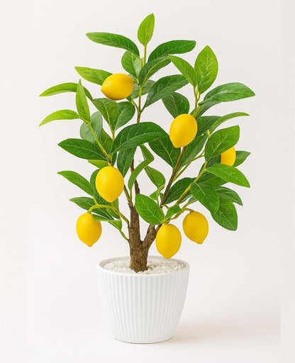 18 AceList Artificial Lemon Tree with White Pot, Faux Citrus Plant for Kitchen, Bathroom, Office or Shelf Decor