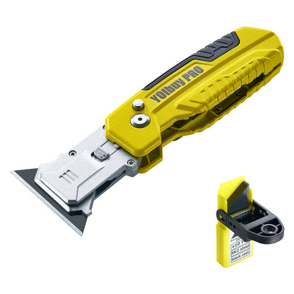 YOIbuy PRO Foldable Utility Knife with Scraper Function, Holds 2 Replacement Blades, Zinc Alloy Body, SK2 Replacement Blade