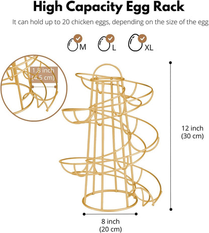 Flexzion Modern Spiral Egg Skelter, Freestanding Gold Countertop Egg Holder for Fresh Eggs Display