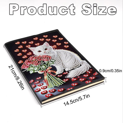 JZHYOAN Diamond Painting Notebook for Adults A5 Blank Painting by Numbers Diary Notebooks Cat Special Shpae Craft Set Diamond Painting Sketchbook Journals Gift Mosaic Kit Table Decoration