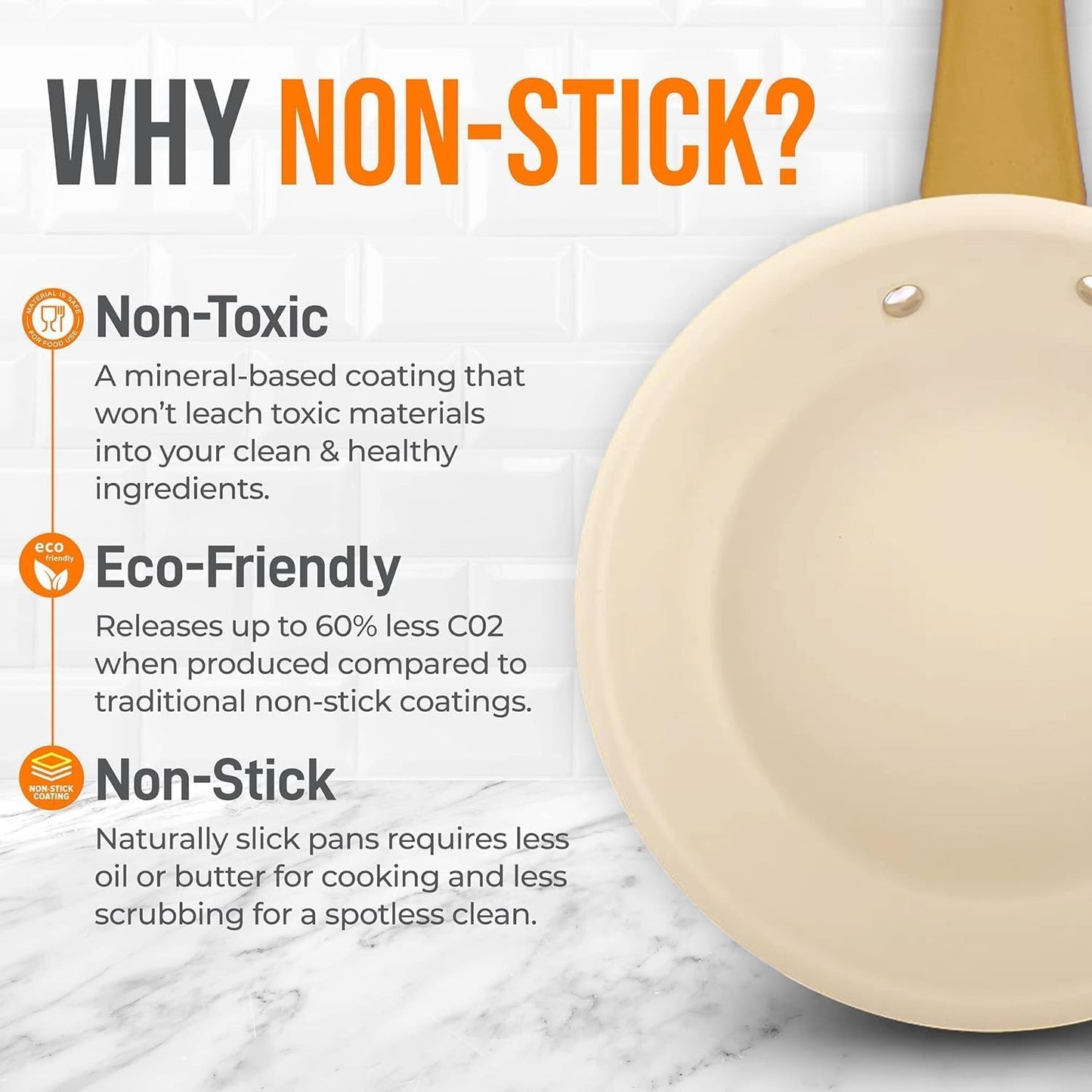 NutriChef 8-Inch Professional Ceramic Frying Pan, Small Skillet with Golden Titanium Handle, Non-Stick