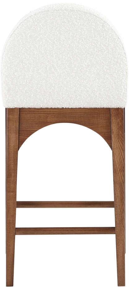 Meridian Furniture 399Cream-C Waldorf Collection Art Deco Stool with Rich Cream Boucle Fabric, Solid Ash Wood, Walnut Brown Finish, Counter Height Stool, 18" W x 20" D x 37" H, Cream