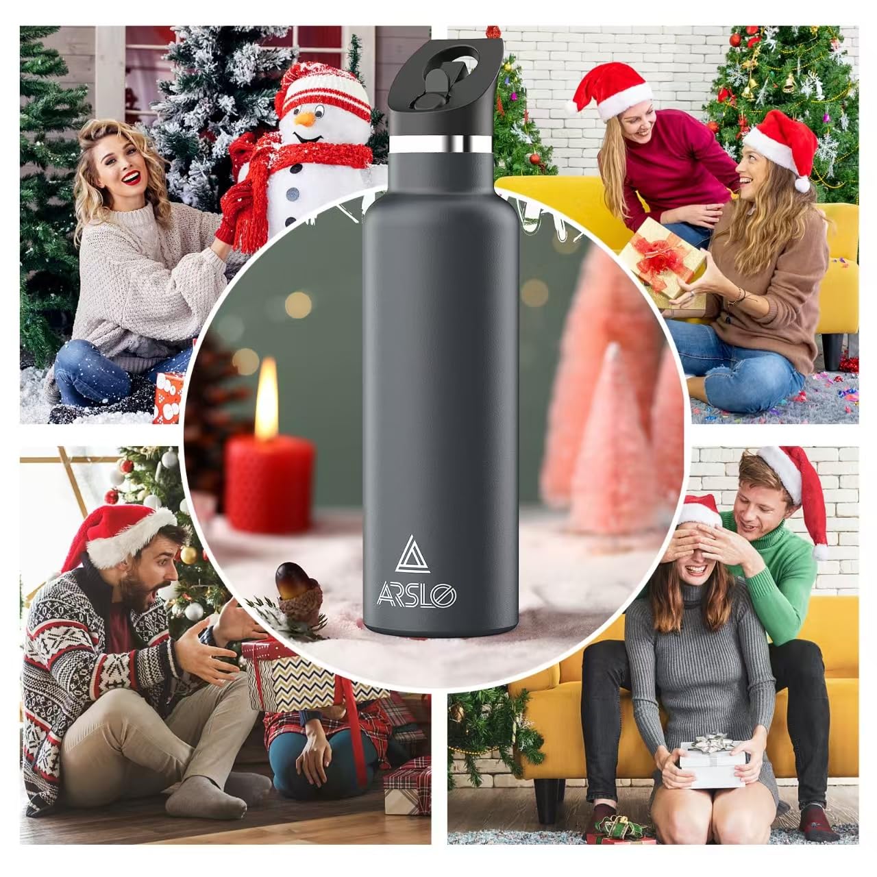 Arslo Stainless Steel Double Wall Water Bottles 20 Ounce, Vacuum Insulated Bottle With Straw Lid, Insulated Water Bottle Keeps Water Cold for 24 Hours, Hot for 12 Hours, Hiking, Sports