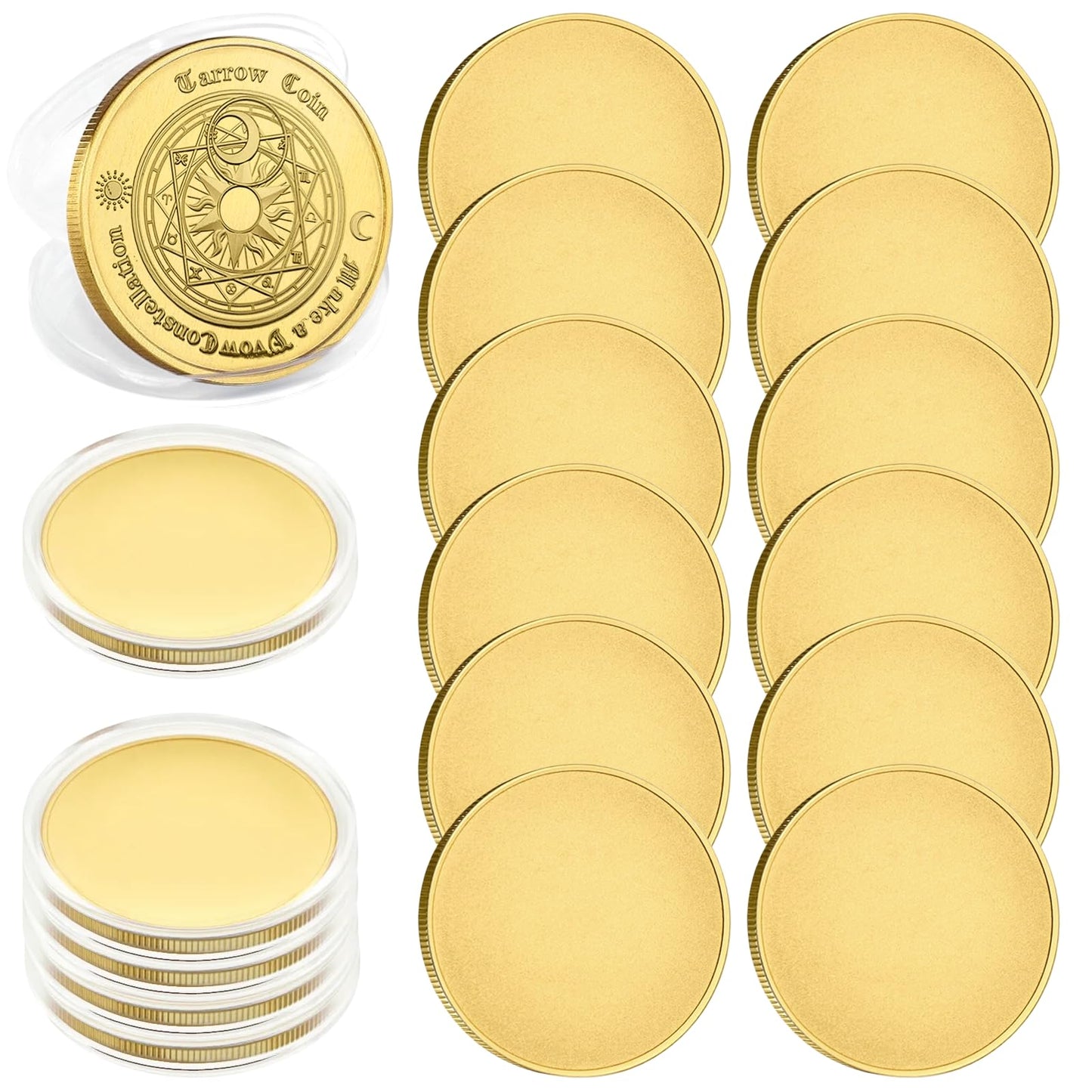 ZYNERY 12 Pcs Blank Brass Challenge Coins for Laser Engraving, 40mm x 2.2mm Solid Coin Blanks with Acrylic Protection Box for DIY Crafts, Metal Stamping & Commemorative Gifts