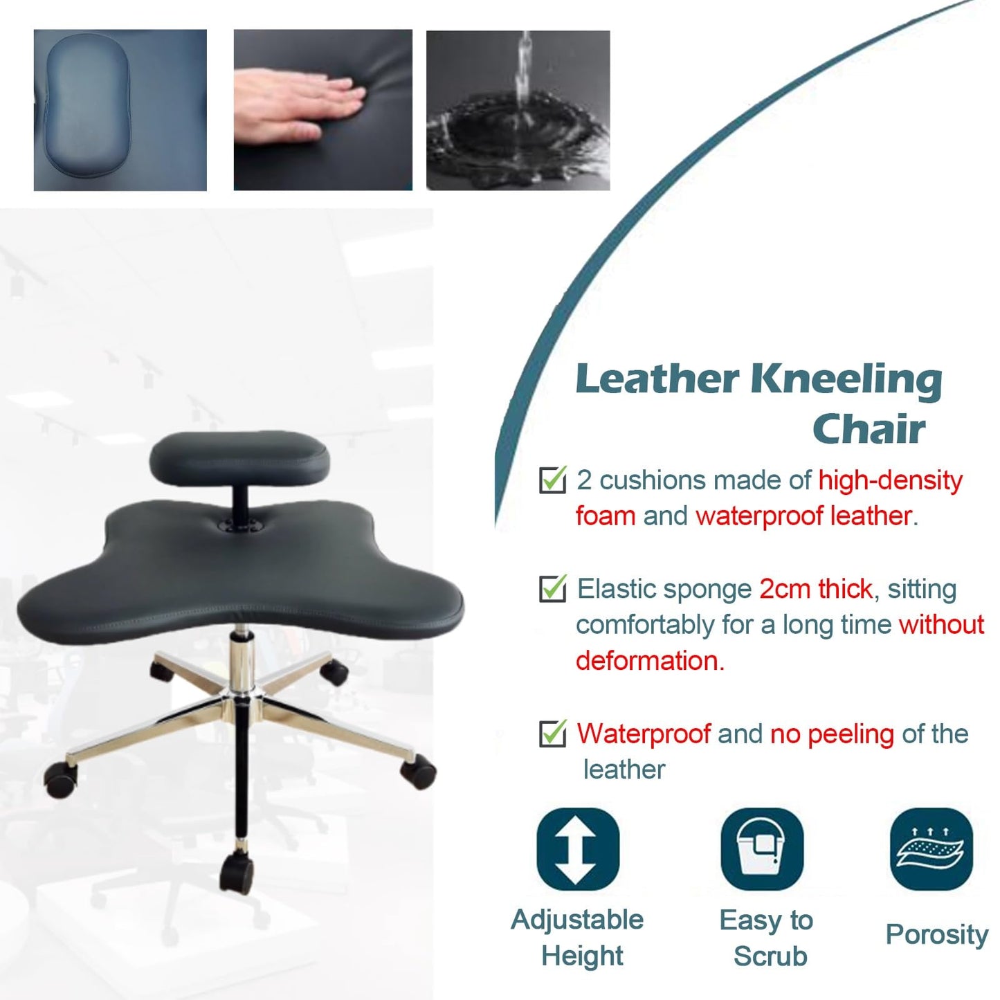 JLXJYS Kneeling Chair Faux Leather Kneeling Office Chair Height-Adjustable, Ergonomic Kneeling Chair Rolling ADHD Desk Chairs for Adults, Meditation Seat Stool